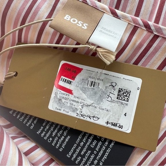 BOSS Datecara White Pink Striped Sleeveless V-Neck Midi Dress Sundress Sz 4 NWT - Picture 12 of 16